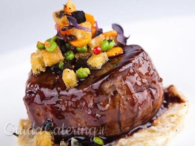 Filetto con aceto balsamico e verdure caramellate